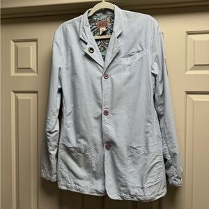 VINTAGE RED Men's 100% Cotton Lightweight Striped Blazer Jacket Light Blue/White